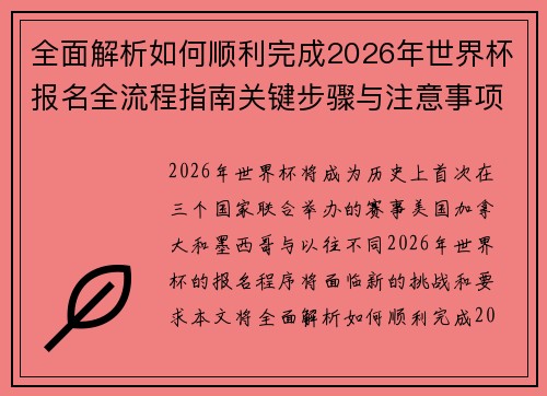 全面解析如何顺利完成2026年世界杯报名全流程指南关键步骤与注意事项